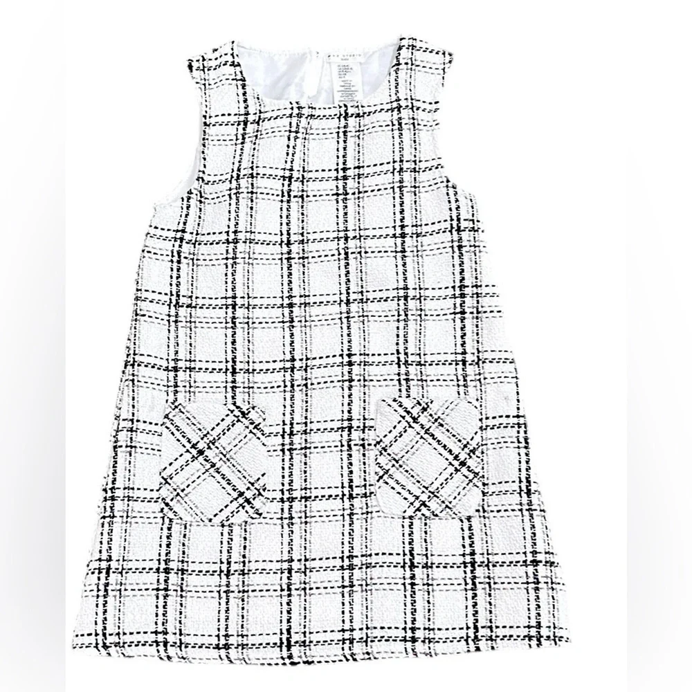 Max studio Black off White Plaid metallic sleeveless lined dress girls 5/6 small
